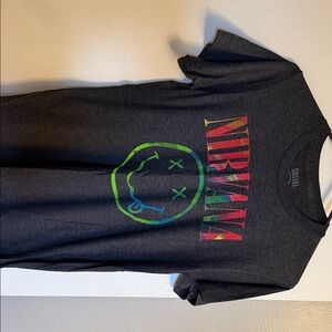 NIRVANA Charcoal Tee with Rainbow Smiley Logo